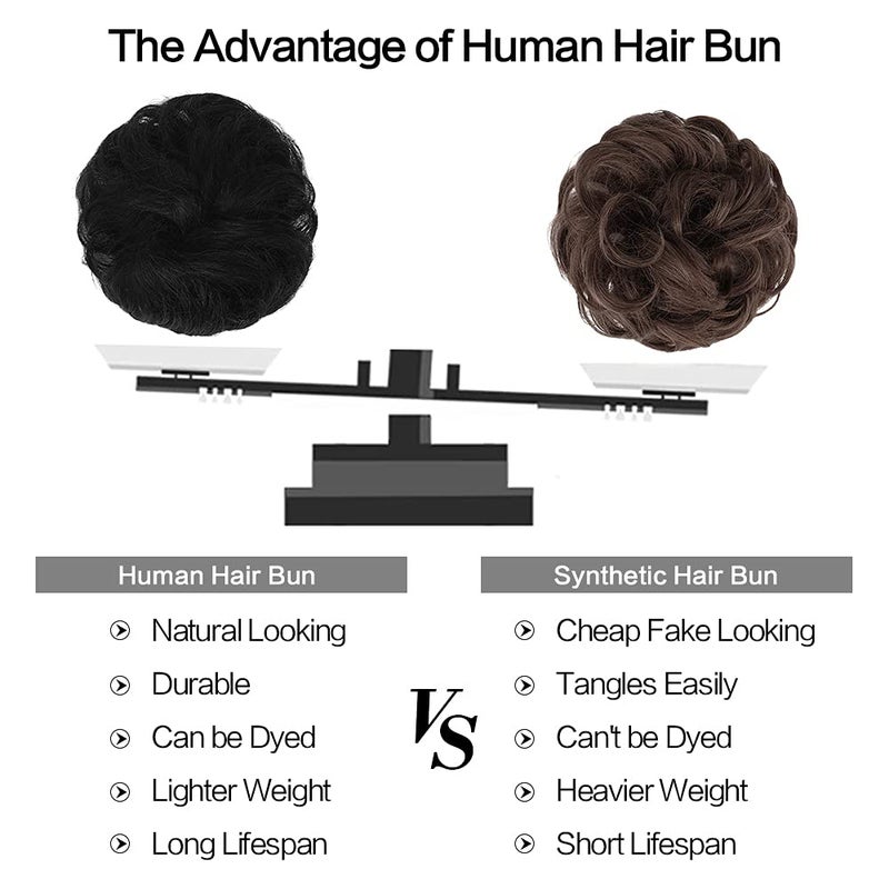 FESHFEN Human Messy Buns - 100% Human Hair Bun Real Scrunchies Hair Pieces Ponytail Extensions Wavy Tousled Updo Chignon Hairpieces for Women, Black - Image 4